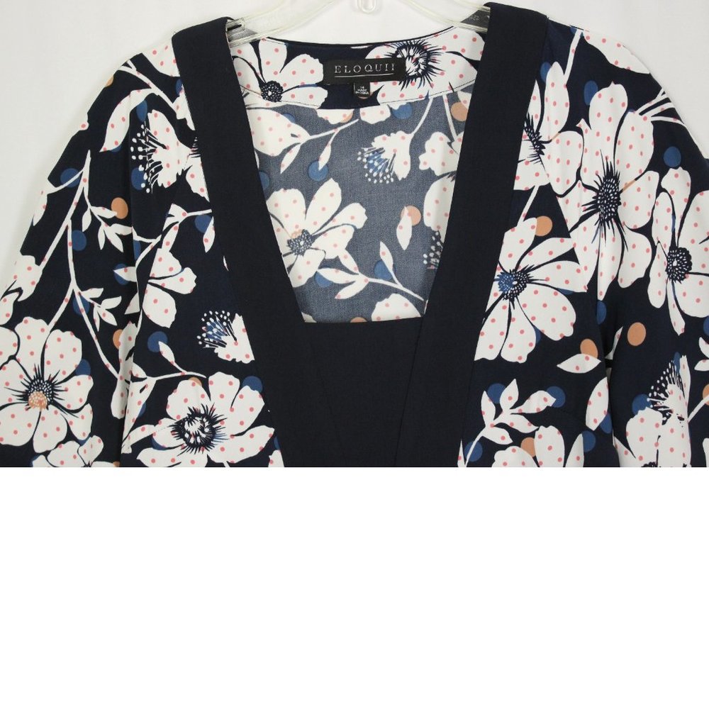 NWT Eloquii Navy Floral Tie-Back Waist Dress - Picture 6 of 12